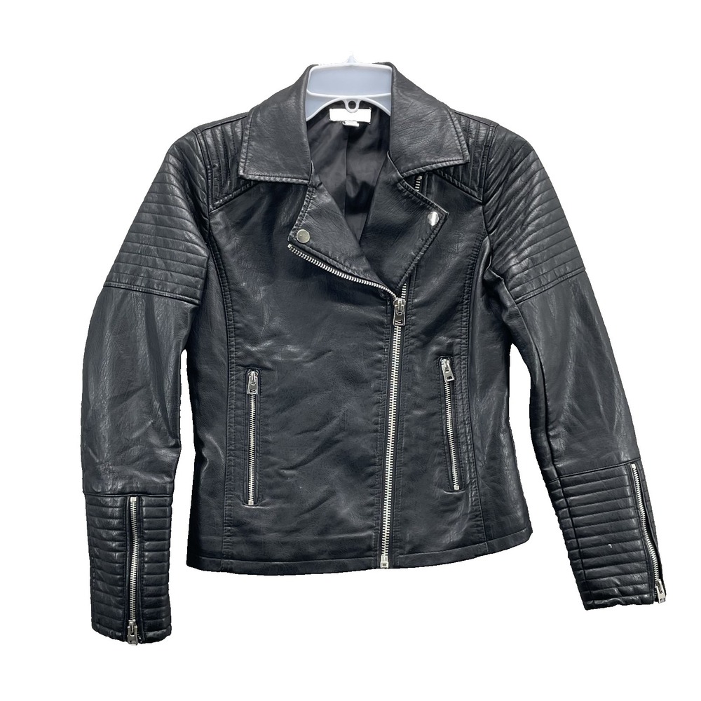 Top Shop Moto Jacket Womens 4 Crop Y2k Vegan Leather Grunge Biker Chic Punk 90's